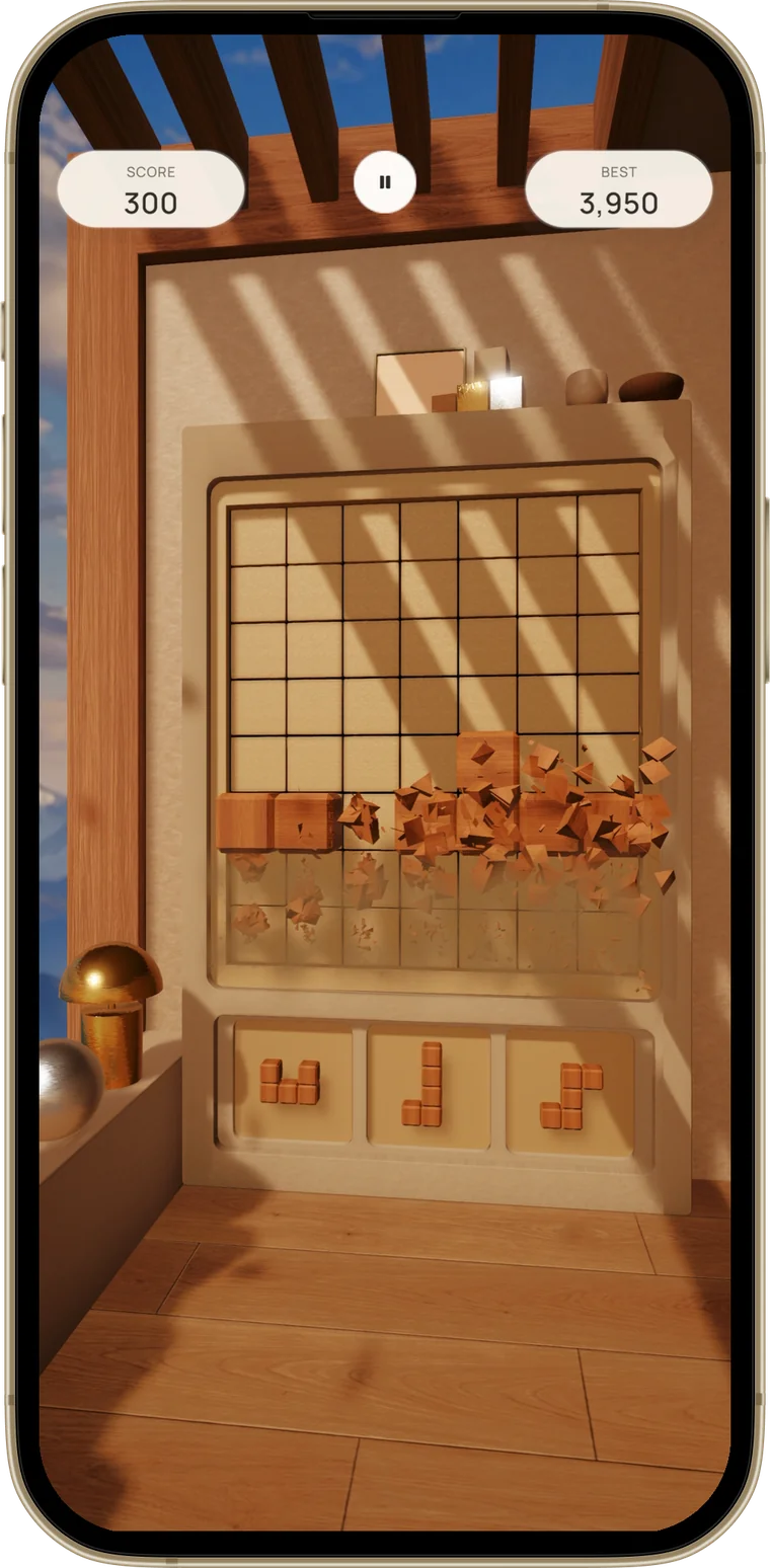Stramino mid-game with satisfying wood block placement
